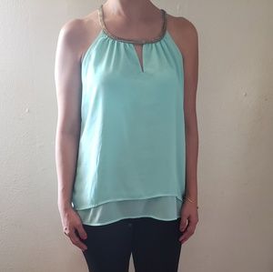 Woman turquoise blouse